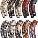 Boao 20 Pcs Men's Cooling Arm Sleeves Long Fingerless Arm Cover Anti Slip UV Sun Protection Sports Temporary Tattoo Sleeves(Delicate Style,Small)