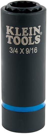 Klein Tools 66001 2-in-1 Impact Socket, Sizes 3/4-Inch and 9/16-Inch Hex, 12-Point Deep Socket Wrench with 1/2-Inch Drive