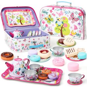 Tea Party Set for Toddlers 3–10, with Desserts & Carrying Case, child-size