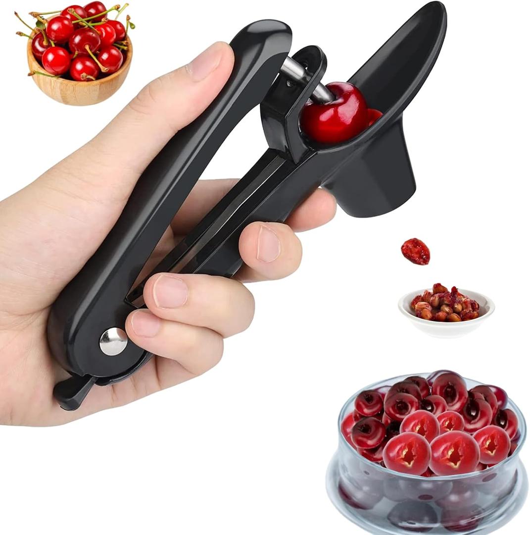 3 x Cherry Pitter, Heavy,Duty Stainless Steel Cherries Pitting Tool, Portable Cherries Corer Stoner Seed Tool with Lock Design, Fruit Pit Remover for Cherry Jam (Black)