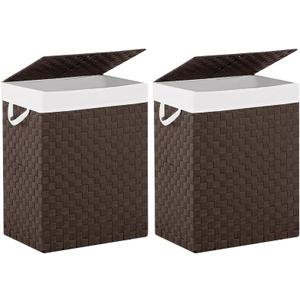Foldable Laundry Hamper Basket with Lid by Fiona's magic, Handwoven 96L Large Clothes Hamper, Collapsible Tall Hamper for Bedroom, Bathroom and Dorm Organizer, 2Pack, Brown
