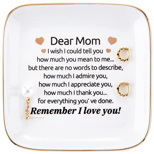 Kaidouma Mom Birthday Gifts - Ceramic Ring Dish Jewelry Plate Trinket Tray - Mother's Day & for Mom - Remember I Love You
