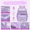 KEBEIXUAN Girls Backpack - 3PCS Cute Plaid School Bookbag Set for Ages 6-12 with Lunch Box & Pencil Case, Lightweight Multi-Pocket Daypack for Elementary, Travel (Purple)