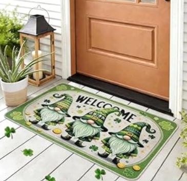 Yayumi St Patricks Day Door Mat, Shamrock Welcome Mat Non Slip St Patricks Outdoor Mat