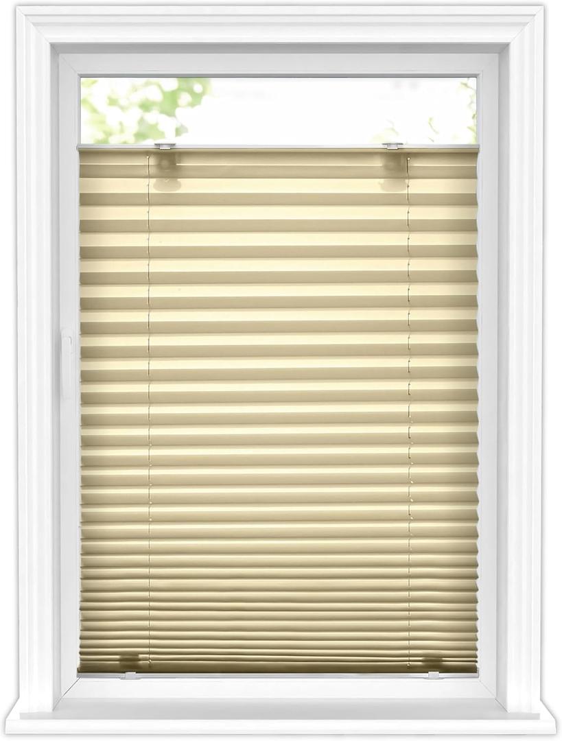LazBlinds Tool-Free Cordless Pleated Shades with Suction Cups Light Filtering Top Down Bottom Up Pleated Blinds for Window Size 31" W x 64" H, Brown