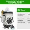 2-Stroke Carburetor Kit, Replacement for 43cc 47cc 49cc 50cc 52cc Engines, Compatible with Tillers, Auger, Mini Pocket Bikes, ATVs, Quads; Includes Fuel Line, Primer Bulbs, Gasket & Spark Plug