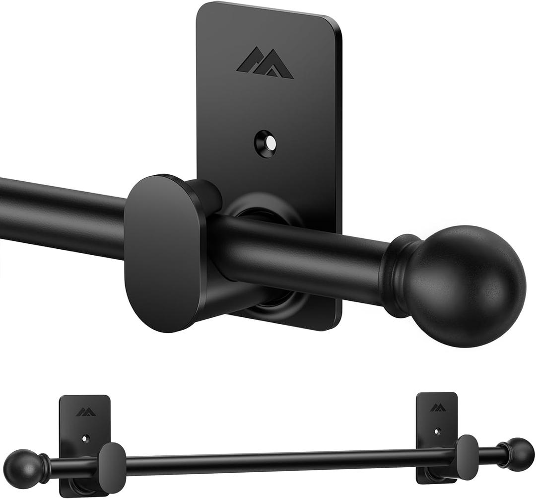 Curtain Rods No Drilling for Windows 30 to 120 Inches,5/8 Inch Diameter No Drill Curtain Rod Set with 3M Adhesive Brackets, Black