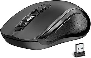 Wireless Mouse Ergonomic, Side Buttons Mouse, 2400 DPI, Silent and Anti Slip Roller Cordless Mice, 2.4Ghz with USB Receiver, 6 Buttons, Suitable for Laptop PC Chromebook and Windows 11/10/7  Black