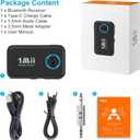 1Mii Bluetooth 5.3 Music Receiver for Car/Home Stereo, Aux Bluetooth Adapter for Car with Volume Control Supports Hands Free Calls, 16H Battery Life