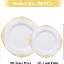 Bestluck 200 PCS White and Gold Plastic Plates for 100 Guests, Gold Disposable Plates Include 100 PCS Dinner Plates, 100 PCS Dessert Plates for Party, Wedding and Graduation