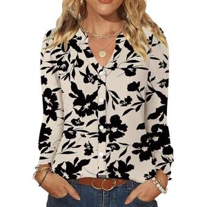 LOMON Button Down Shirt Women Fall Lantern Long Sleeve Blouses Casual Shirts Size L