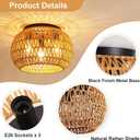 16" Boho Rattan Flush Mount Ceiling Light Fixture, Large Rustic Chandelier