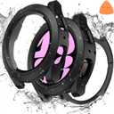 [2 in 1] Goton Waterproof Case for Samsung Galaxy Watch 7 6 5 4 FE 44mm 40mm, 360 Protective Hard PC Front & Back Bumper with Tempered Glass Screen Protector for Galaxy Watch Cover 6 44mm (Black)