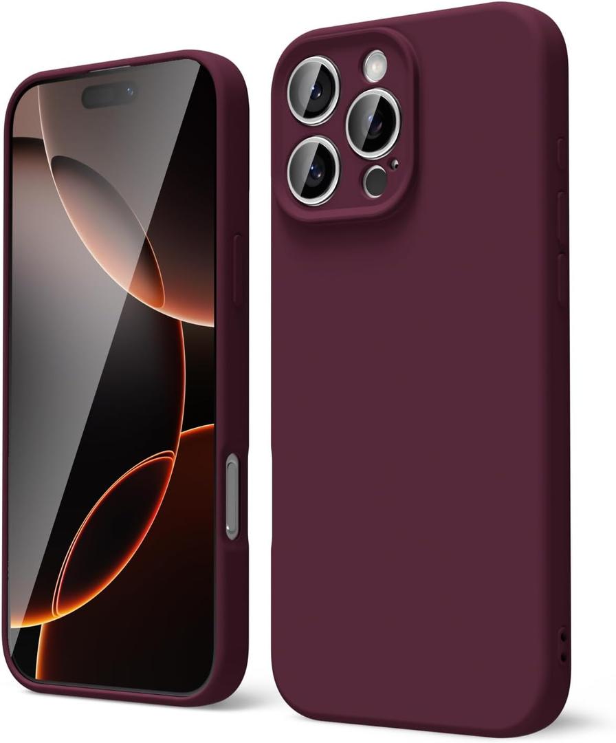 oakxco for iPhone 16 Pro Phone Case Liquid Silicone, Thin Slim Soft Rubber Gel TPU Plain Protective Simple Cover for Women Girl Cute, Matte Solid Color Aesthetic, Burgundy Wine