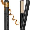 Cordless Hair Straightener and Curler, 2 in 1 Portable Mini Flat Iron & Curling Iron, Fast Heating & Titanium Plate Straightener with 4 Adjustable Temp,Travel Size Preferred Gifts (Black)