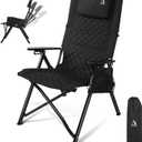 Camping Reclining Chair, Heavy Duty Folding Chairs with 4-Stage Adjustable High Back for Adults, Compact Foldable Outdoor Patio Reclining Chair with Storage Bag Black (1 PACK)