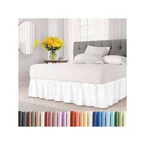Wrap Around Dust Ruffle Bed Skirt - White - for King Size Beds w/ 9" Inch Drop - Easy Fit Elastic Strap - Adjustable Pleated Bedskirt w/Brushed Fabric - Wrinkle & Fade Free - Women, Men, Kids & Teens