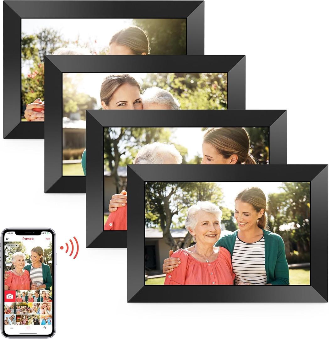 BIGASUO Digital Picture Frame, 10.1" Frameo Digital Frame WiFi with 32GB Memory, 1280x800 IPS Touch Screen, Send Photos/Videos from Your Phone Anywhere, Photo Gifts for Parents and Grandparents 4 Pack