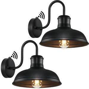 2-Pack Dusk to Dawn Outdoor Wall Sconces, Exterior Farmhouse Gooseneck Barn Light, Vintage Matte Black Outside Wall Mount Light Fixture, Anti-Rust Waterproof Outdoor Light for House Porch Garage (10.5 inch)