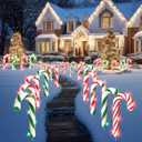 12 Pieces 15" Christmas Candy Cane Yard Sign with Stake Light String Christmas Outdoor Decoration Large Waterproof Pathway for Yard Lawn Garden Driveway Walkway Xmas Holiday Decoration