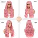 YBYMCAI Pink Wig - Long Pink Wavy Wigs for Women Middle Part Pastel Pink 26 inch Natural Curly Synthetic Wig Heat Resistant Fiber Wigs for Daily Party Use