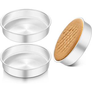 Homikit Round Cake Pan Set of 3, 8 Inch Stainless Steel Layer Cake Tins for Baking, Mirror Finish Bakeware for Wedding Birthday Baby Shower Party, Oven & Dishwasher Safe