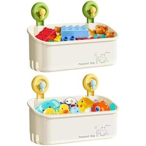 CBJHPZ Bath Toy Storage - Wall Mounted Bath Toy Holder with Suction Cup, Quick Drain Large Capacity Bathtub Toy Storage for Bathroom (Yellow + Green)