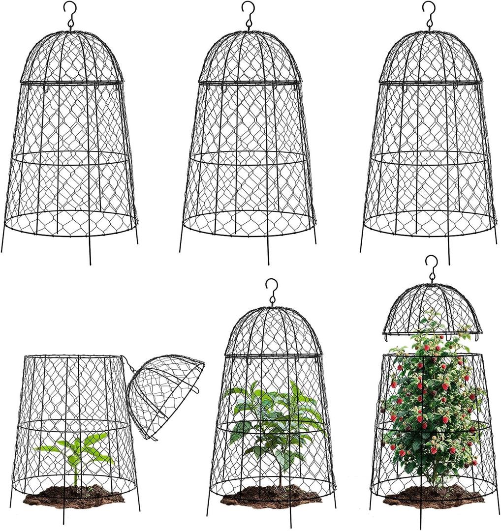 DFJFIFF Chicken Wire Plant Covers,20×12.6in Large Size Rust-Proof Plant Cages for Outdoor Plants, Flip-top Design for Easy Assembly, Rugged, Plants Protectors from Animals, 6-Pcs