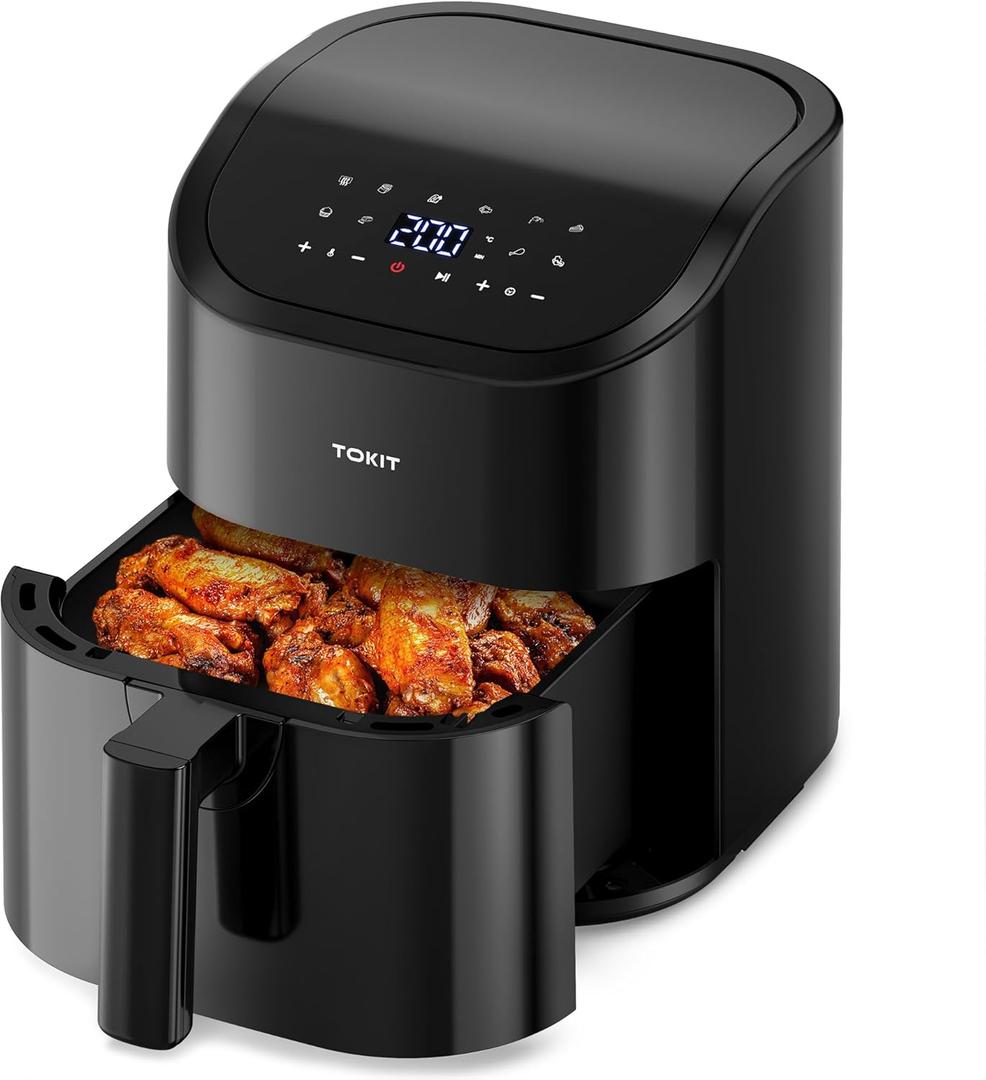 TOKIT Kitchen Air Fryer Countertop 10-in-1 with 4.8 QT Capacity Airfryer 95% Less Oil, 100+ Recipes, 1500W Max 400,Roast, Reheat, Dehydrate, Bake, Broil & More, Nonstick Basket Dishwasher-Safe, Gift