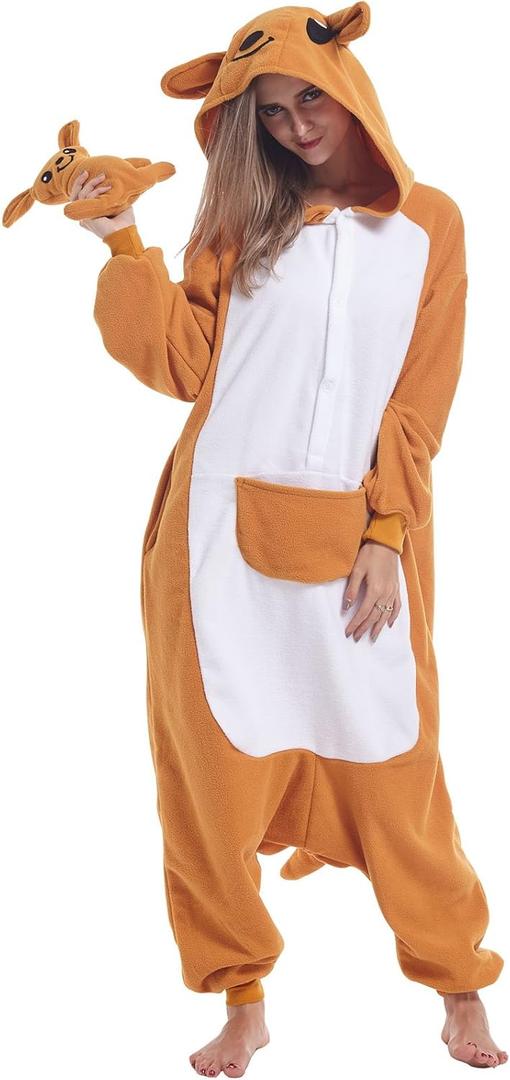 Animal Onesie Adult Unisex One Piece Cosplay Costume Pajamas (Large, Multicolor Kangaroo)