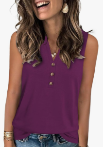 Womens Summer Tank Top V Neck Sleeveless Tops Button Shirts Loose Fit Basic Clothes, 2XL