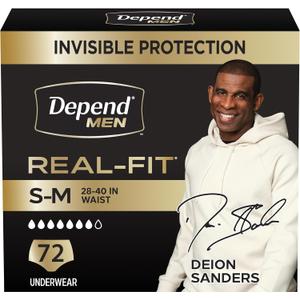 Depend Real Fit Incontinence Underwear for Men, S/M, 72 Count
Black, Disposable, Adult Diapers for Men, Invisible Protection