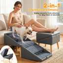 17" H Dog Stairs for Small Dogs 4-Step Non-Slip Dog Ramp for Couch | Foldable 2-in-1 Pet Stairs & Ottoman, Upgraded Pet Steps for Puppies, Senior Dogs & Injured Pets, Solid Wood Frame (Grey)