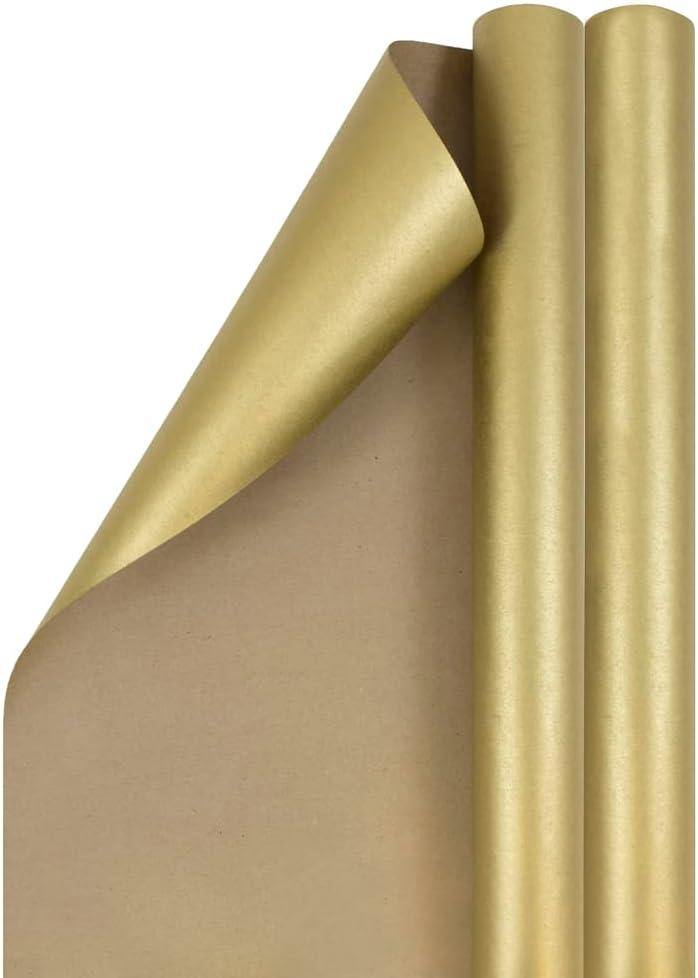 JAM Paper Gift Wrap - Kraft Wrapping Paper - 50 Sq Ft Total - Gold Kraft Paper - 2 Rolls/Pack