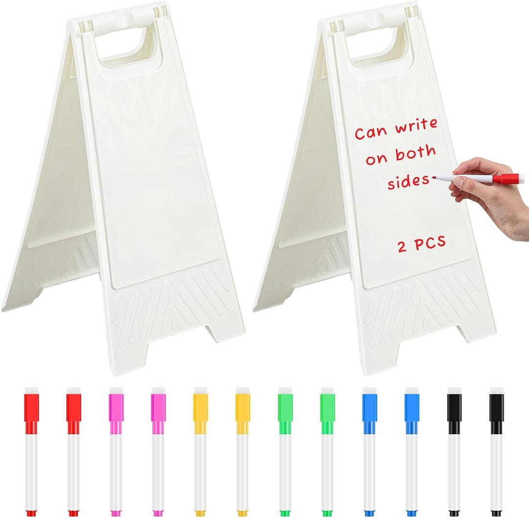 Colingmill 2 Pack a Frame Sandwich Board Sign with Dry Erase Surface Double Sided Sidewalk Sign Chalkboard Easel Heavy Duty Plastic Dry Erase Poster Board for Outdoor Restaurant Cafe Menu (White)
