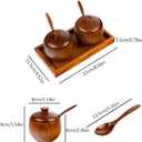 2 Pcs Wood Condiment Pot Spice Jars, Natural Wooden Sugar Bowl Pepper Seasoning Container Condiment Pot with Lid, Spoon and Tray for Herbs Salt Pepper Spices