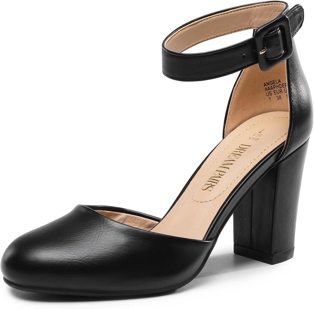 DREAM PAIRS Women's High Heel Ankle Strap Closed Toe Chunky Wedding Pumps Shoes (6.5)