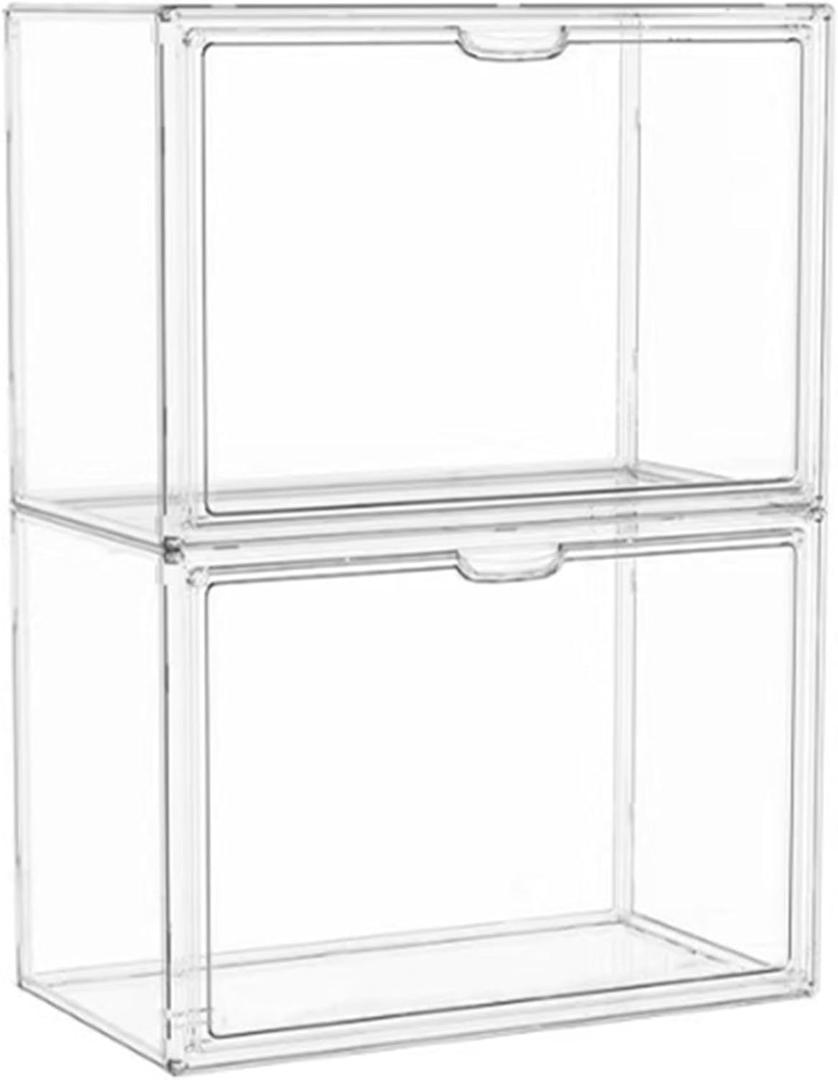 Clear Acrylic Display Case with Magnetic Lid-Dustproof Plastic Book Storage box,Clear Box,Purse Storage Organizer,Action Figure Display Case,Acrylic Sneaker Shoe Box(2 Pack)