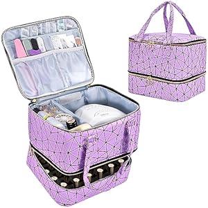 Uross Nail Polish Organizer Bag Holds 42 Bottles Nail Polish & Nail Lamp, Gel Nail Polish Organizers and Storage box for Nail Tech, Nail Kit Supplies Organizer Case - Black (Large - 11 x 9.5 x 9.5 Inch (42 bottles))
