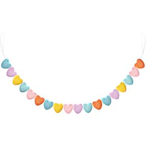 Breling Felt Heart Garland Banner 5.25 Feet Long String of Hearts Garland 18 Handmade Valentines Decorations for Gothic Bridal Shower Party Wedding Wall Decors (Macaron)