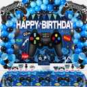 62 Pieces Video Game Party Supplies Set: Decorations with Happy Birthday Gaming Backdrop, Game Table Covers, Cake Topper, Foil Gamer Balloons, Multi-Color Balloons. Perfect for Game Party!