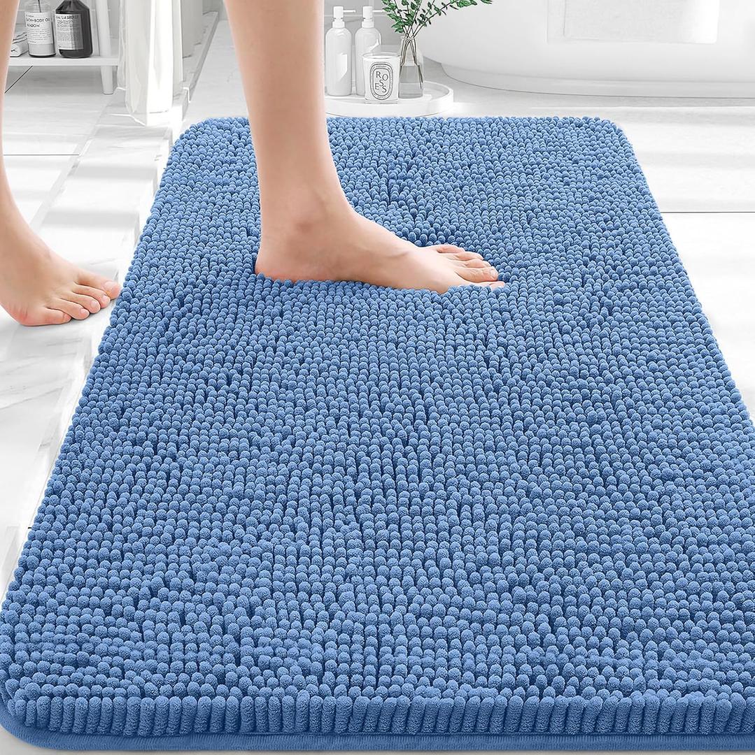 2 PCS Bathroom Rugs, Extra Soft Absorbent Chenille Bath Rugs, Rubber Backing Quick Dry, Machine Washable Bath Mats for Bathroom Floor, Tub and Shower, Home Decor Accessories, Cornflower Blue