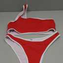 YIMISAN Women's Ribbed Bikini Sets One Shoulder Top with Mid Waist Two Piece Bathing Suit, L, Red