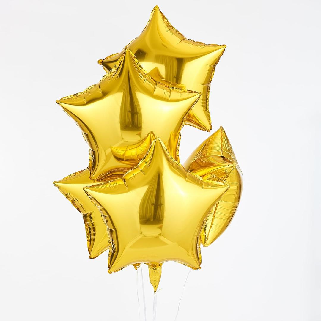 Gold Star Shape Foil Balloon, 10pcs Big Mylar Helium Balloons for Birthday Party Wedding Party Decoration 17 Inch