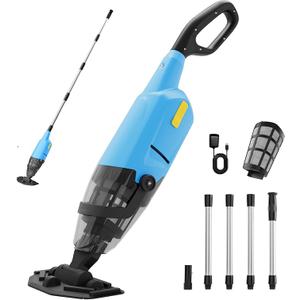 Hushlight Handheld Pool Vacuum for Above Ground Pool, 4-Section Detachable Pole, 18 GPM Powerful Suction, 60 mins Runtime, 120μm Fine Filter, Cordless Pool Cleaner for Leaves, Sand and Debris, Blue