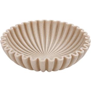 Large Decorative Bowl, Modern Handicraft Bowls for Home Decor, Decorative Fruit Bowl for Kitchen Counter, Ruffle Decor, Stylish Key Bowl for Entry Table, Artificial Stone Beige