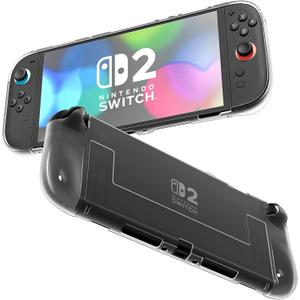 2 x Soft Case Compatible with Nintendo Switch 2, Clear Cover Compatible with Nintendo Switch 2 with 6 Thumb Grips, TPU Protective Case for Switch 2, Shockproof, Anti-Scratch, Ergonomic Grip Design