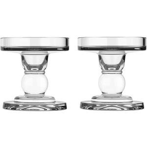 2Pcs Glass Candle Holders,Crystal Glass Candle Holder,Clear Pillar Taper Candlestick for Wedding, Party, Holiday Decoration (Small)
