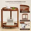 Rolling Side Table with Wheels, Small Solid Wood Round End Table, 17.7 inch