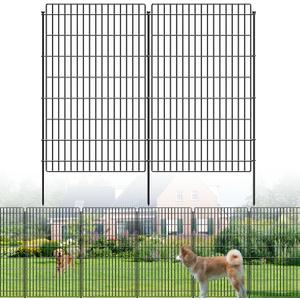 Metal Garden Fence 48 in x 25.3 ft, Tall Outdoor Dog Fence with Stakes